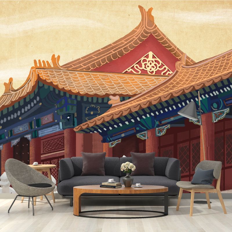 Chinese Imperial Palace Wallpaper Mural Non-Woven Waterproof Yellow Wall Decor for Home