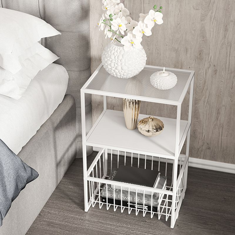 Industrial Lower Shelf Nightstand Glass Top Bedside Cabinet for Bedroom