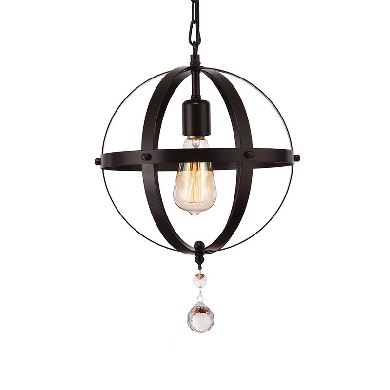 Vintage Globe Hanging Ceiling Light 1 Light Metal Pendant Lighting in Black for Dining Room