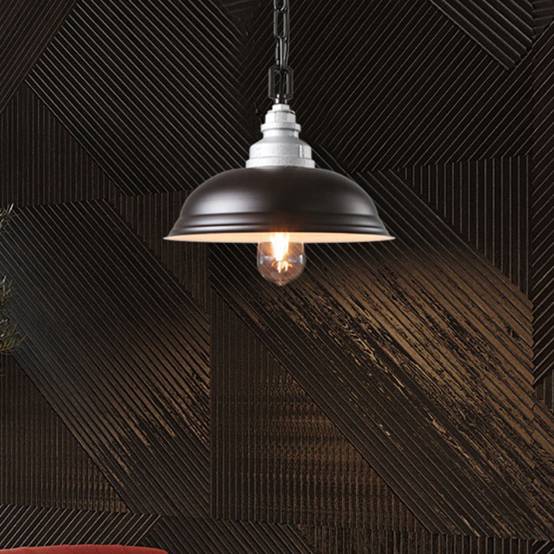 Bowl-Shaped Iron Pendant Lamp Factory 1-Head Restaurant Suspended Lighting Fixture in Black