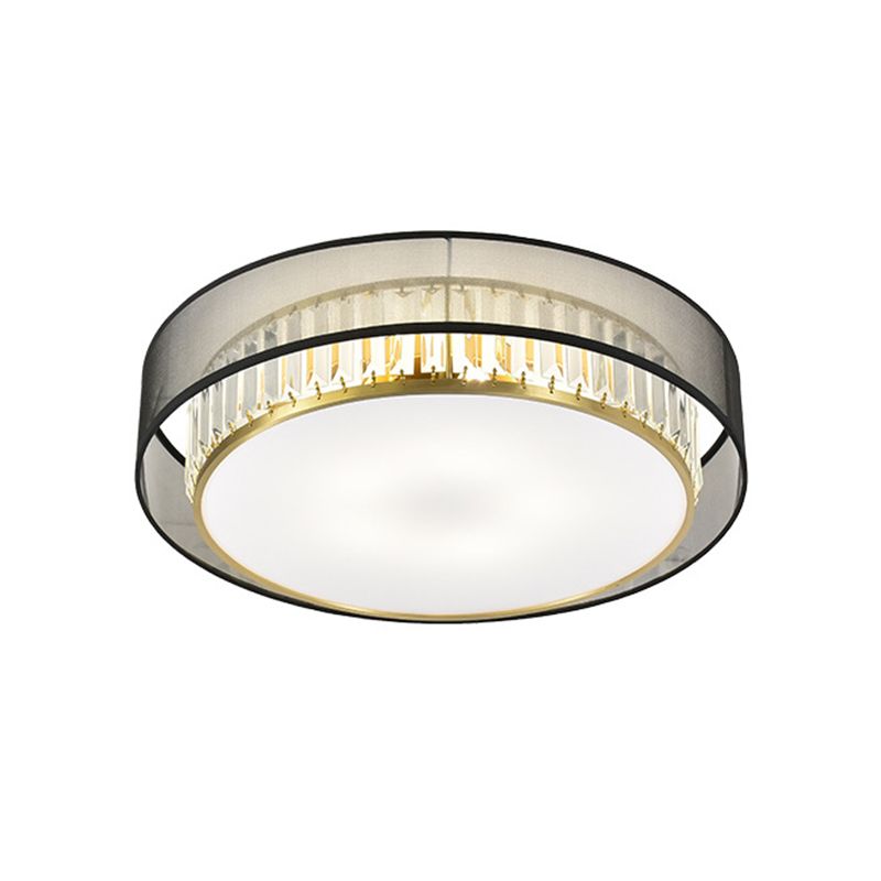 Modern Flush Light Drum Ceiling Lighting with Crystal and Fabric for Bedroom