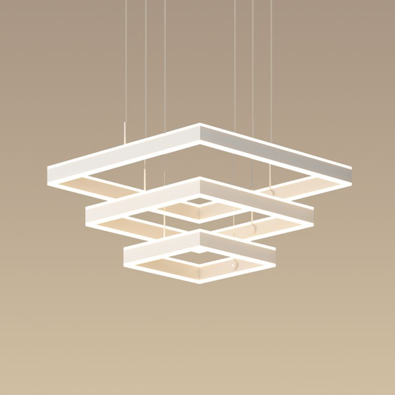 Squared Shade Chandelier Lights Modern Metal 6-Light Chandelier Lighting Fixtures en blanc