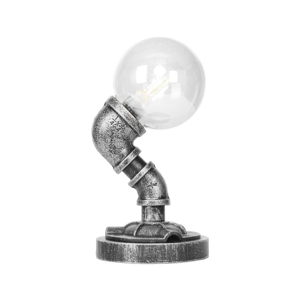 Globe Clear/Amber Glass Task Lighting Industrial Single Bulb Living Room Desk Lamp in Antique Silver