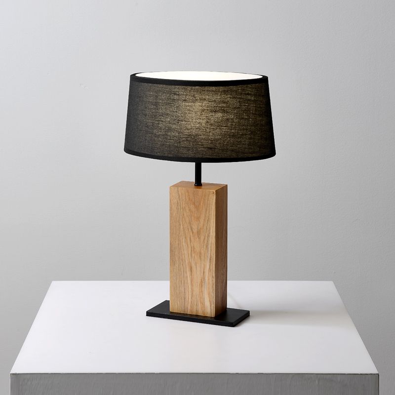 Black Oval Night Light Simple Single Fabric Table Lamp with Rectangular Wood Stand for Living Room