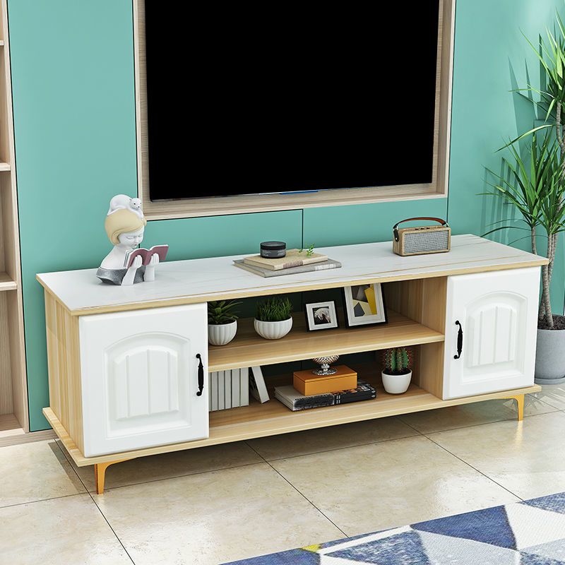 Modern Wooden TV Stand Console Open Storage TV Stand with 2 Doors , 12" D X 17" H