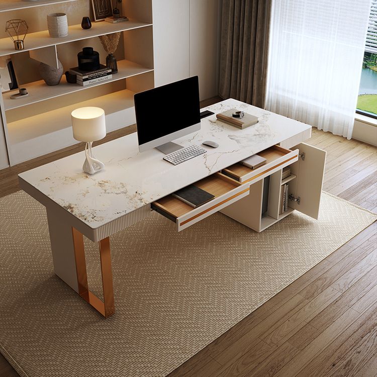 Contemporary Stone Writing Desk Bedroom White Office Desk with Legs