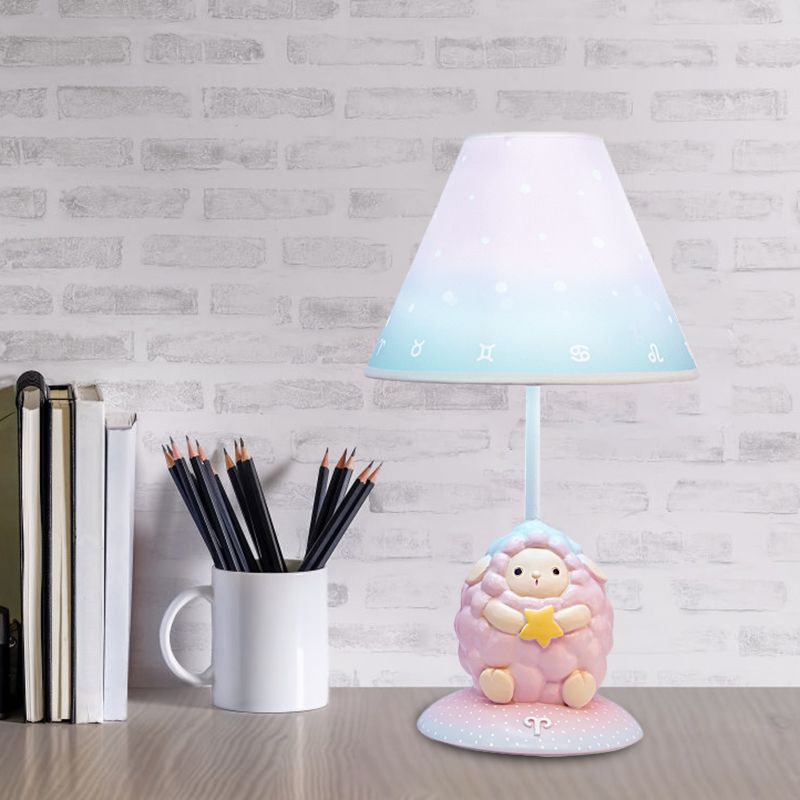 Pink Constellation Night Table Light Cartoon 1 Bulb Resin Nightstand Lamp with Cone Fabric Shade