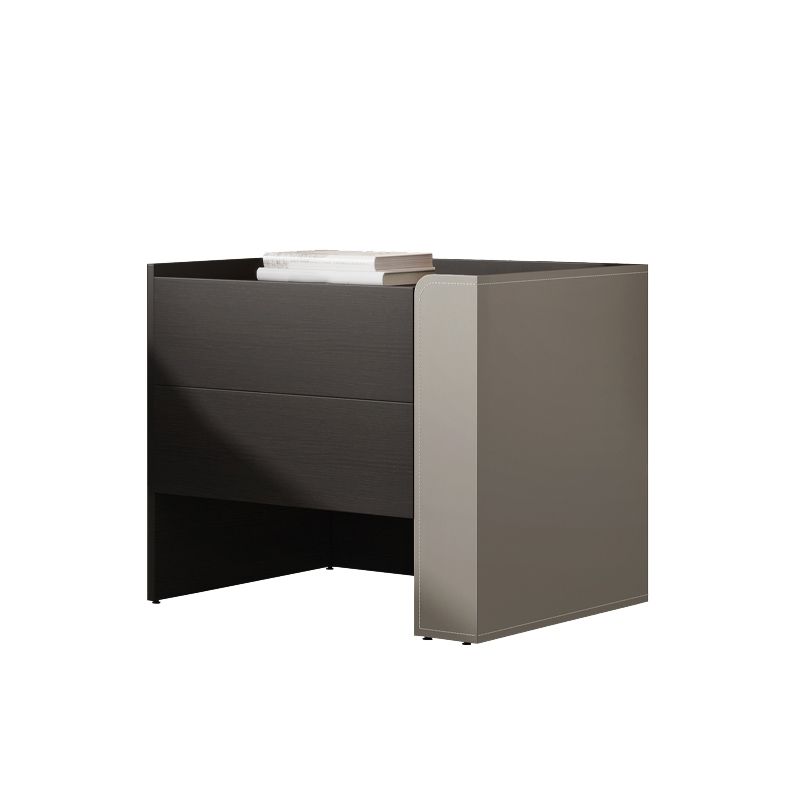 2 Drawers Faux Leather Nightstand Manufactured Wood Nightstand