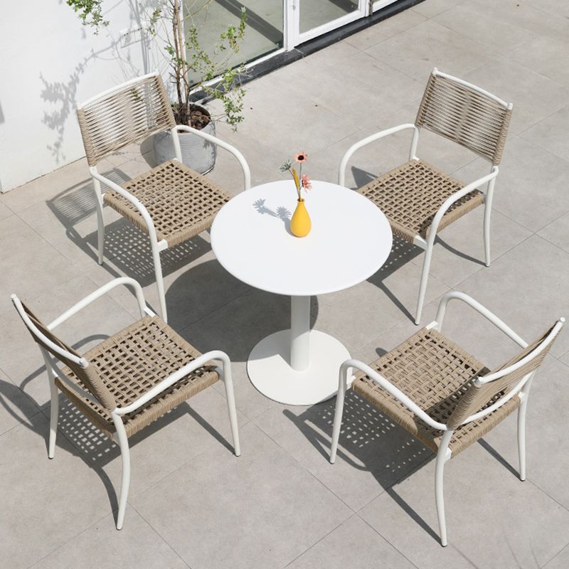 Contemporary Dining Table White Outdoor Table with Metal Base