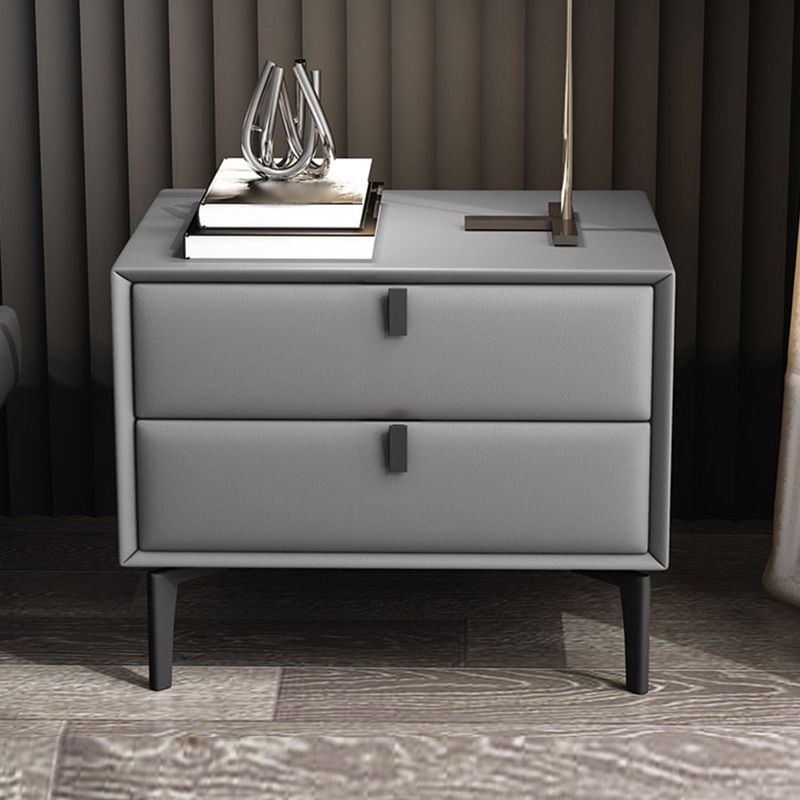 2-Drawer Faux Leather Nightstand Solid Wood Modern 19" H Legs Included Night Table