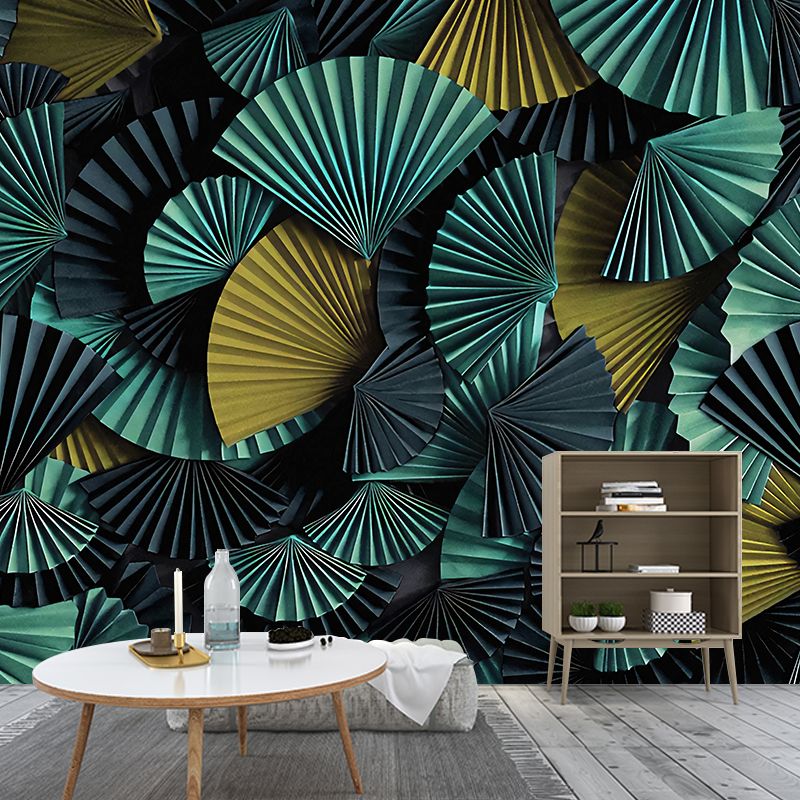 Moisture-Resistant Pleated Fan Mural Wallpaper for Accent Wall Asia Inspired Wall Art, Custom-Printed