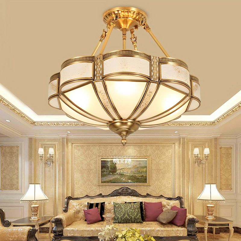 Brass Shaded Ceiling Mount Light Fixture Traditional Glass Living Room Close to Ceiling Light