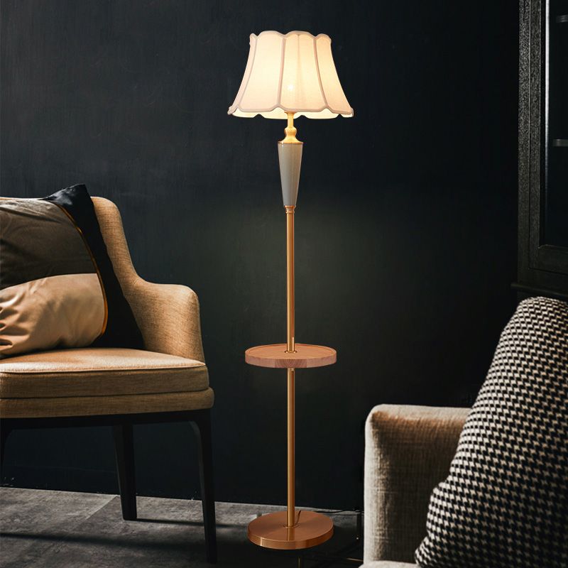 1 Head Stand Up Lamp Classic Tapered Shade Fabric Floor Lighting in Gold for Living Room