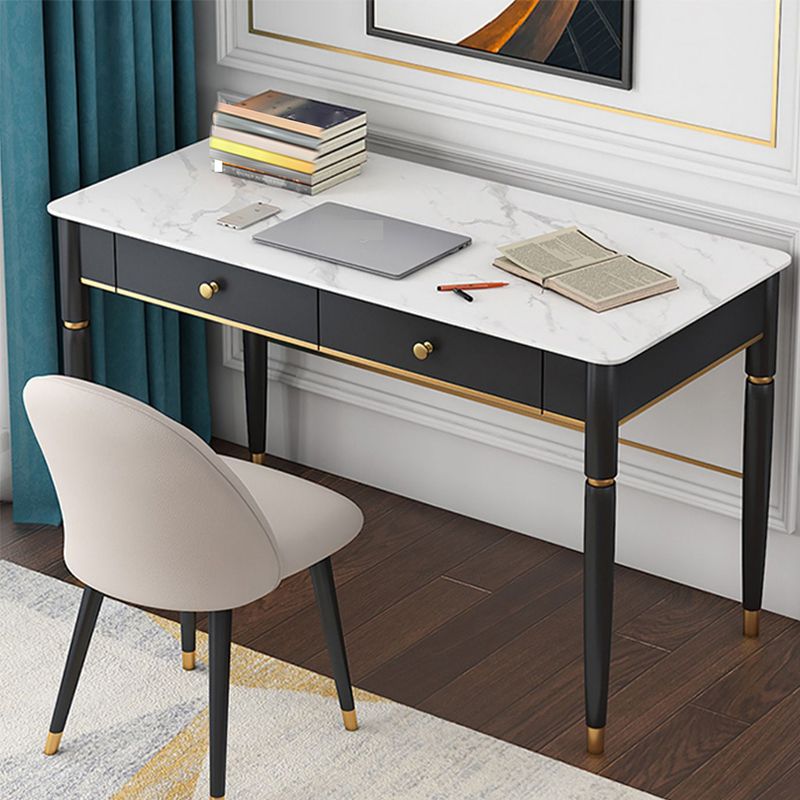 Contemporary Parsons Office Desk Black and White Writing Desk with Drawers