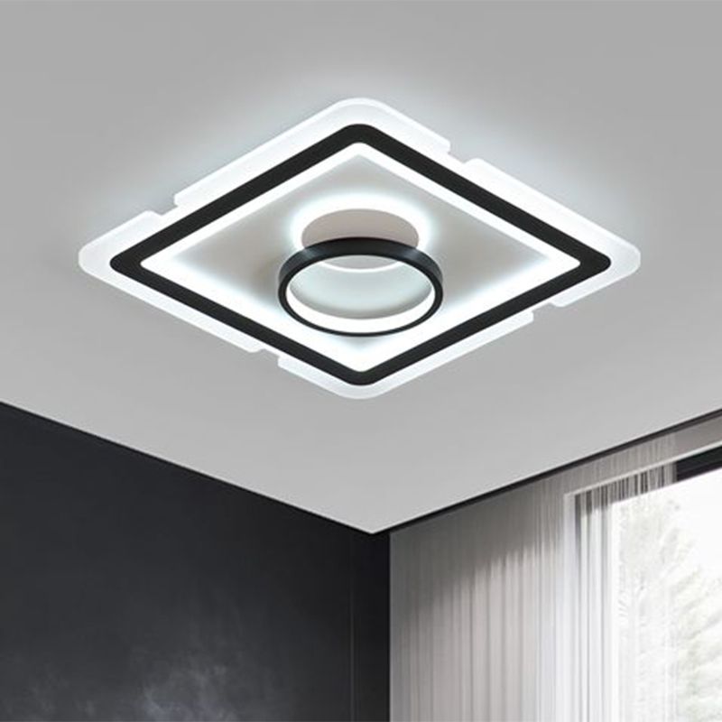 Acrylic Square Ceiling Lighting Contemporary 16"/19.5" LED Flush Mount Light for Bedroom in Black and White