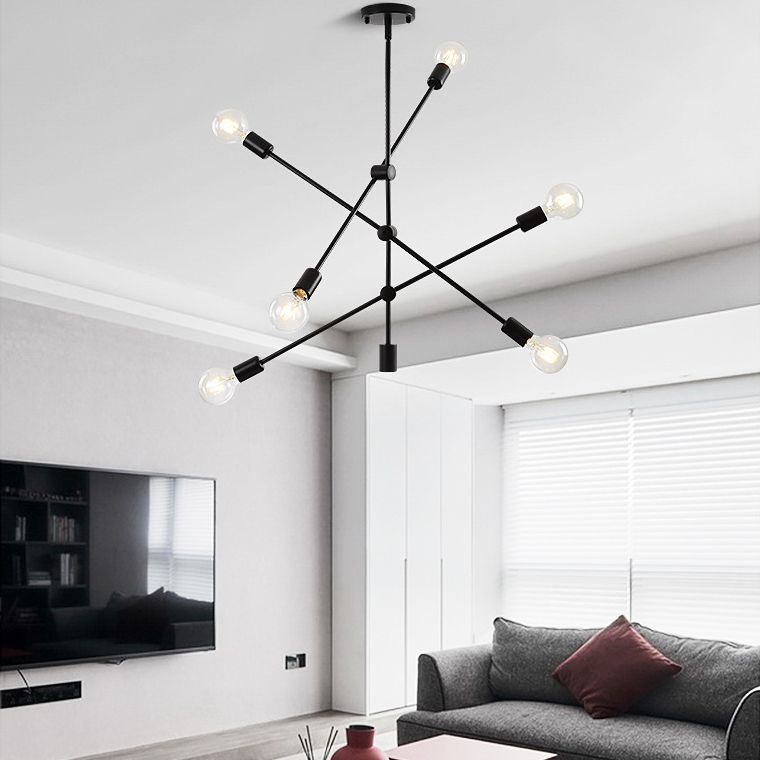 Black Nordic Style Minimalism Chandelier Arm Adjustable 6-lights Molecular Shaped Metal Hanging Light