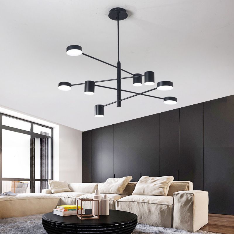 Black Metal Linear suspendu lustre Light Modern Drum Shade LED Plafond Chandelier pour le salon