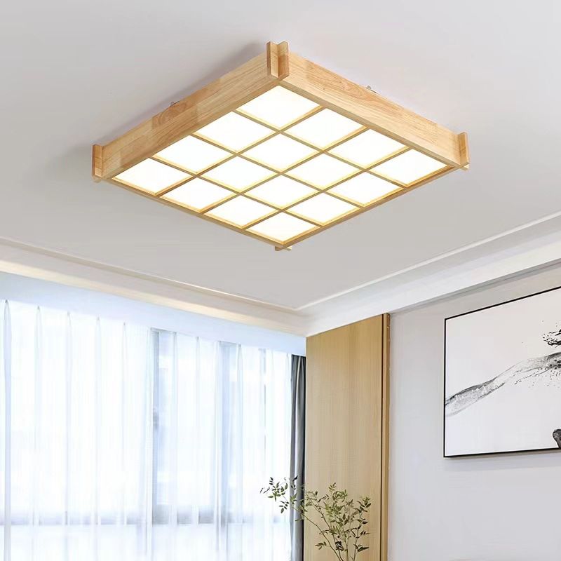 Modernism Single Beige Flush Mount Lighting Wooden LED Ceiling Light