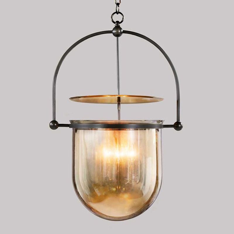 Countryside Dome Pendant Lighting 1 Head Cognac Glass Ceiling Lamp for Kitchen Island