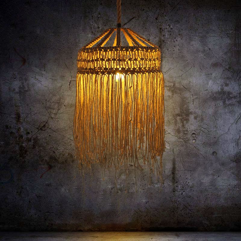 Vintage Hemp Rope Pendant Lamp American Country Style Indoor Hemp Rope Chandelier