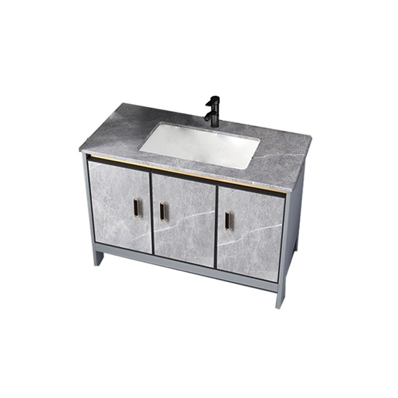 Contemporary Sink Cabinet Freestanding Mirror Cabinet Bathroom Vanity Set in Gray