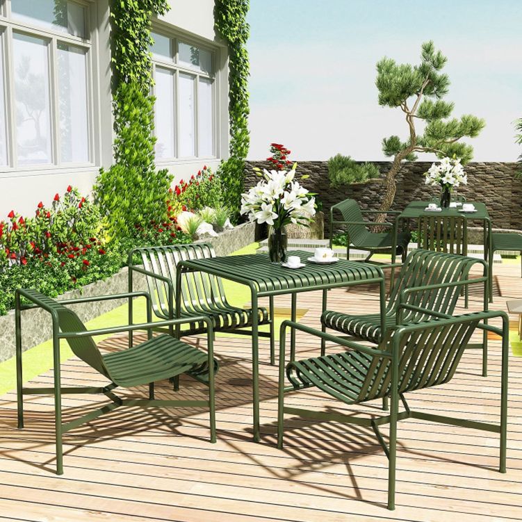 Contemporary Green Iron Patio Table Rectangle/Square Patio Table with 4 Legs