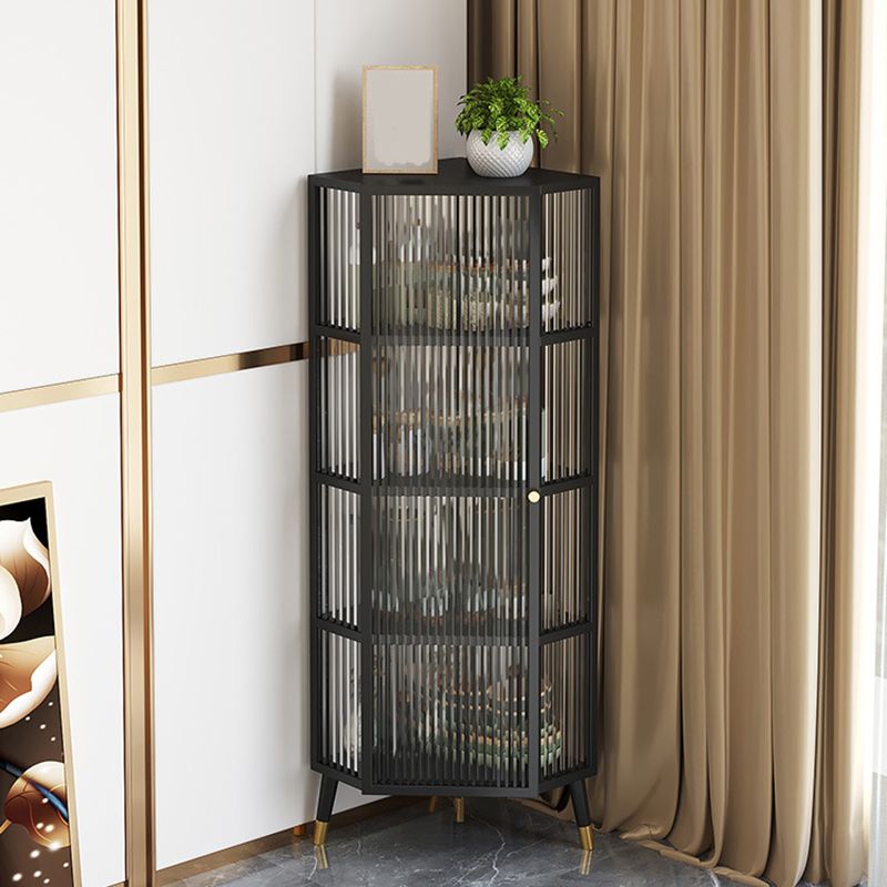 Industrial Curio Cabinet Corner Unit Metal Glass Doors Buffet Cabinet for Living Room