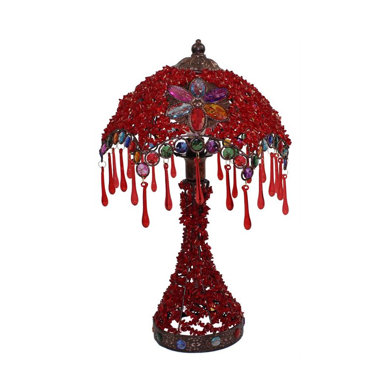 Scalloped Living Room Nightstand Lamp Art Deco Metal 1 Bulb Red/Purple Night Table Lighting