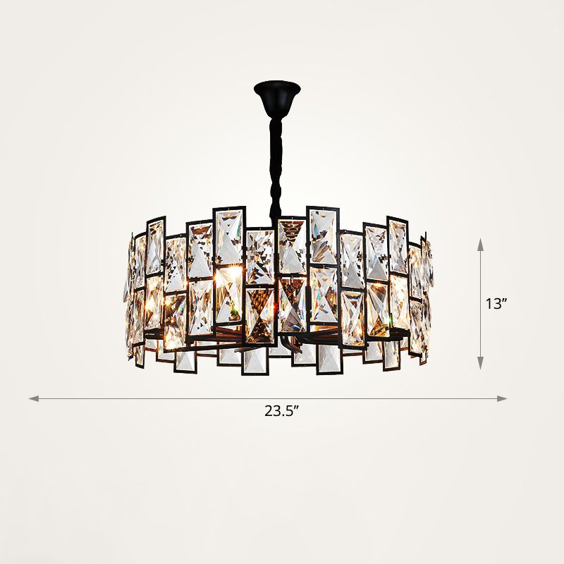 Livre à 6 légers Chandelier Pendant le pendentif noir moderne avec ombre de cristal de tambour