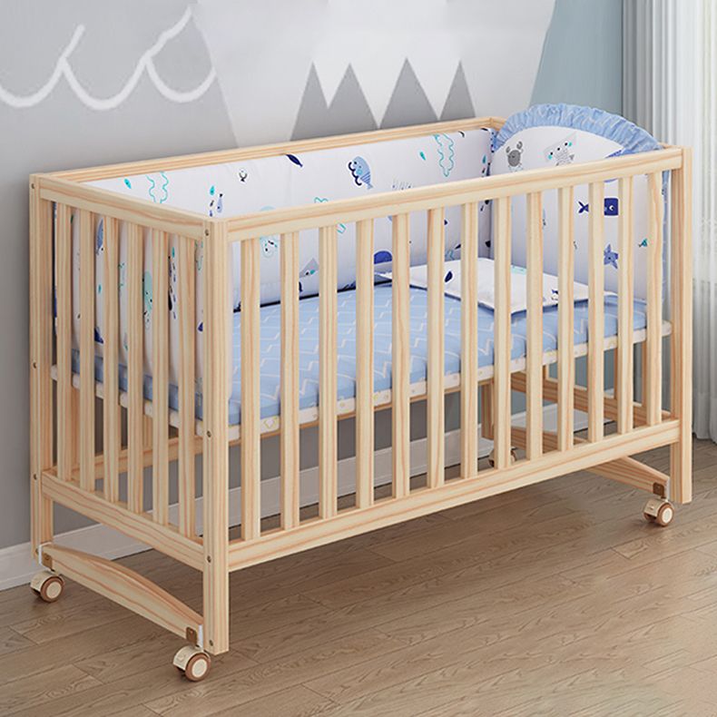 Convertible Crib Nursery Crib Washed Natural Nursery Crib with Casters/Wheels