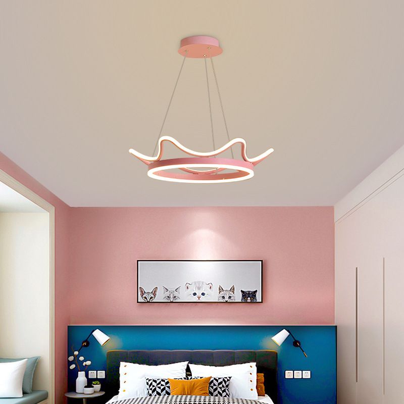 1 Light Crown Suspension Pendant Light Kids Metallic Hanging Ceiling Light  for Bedroom