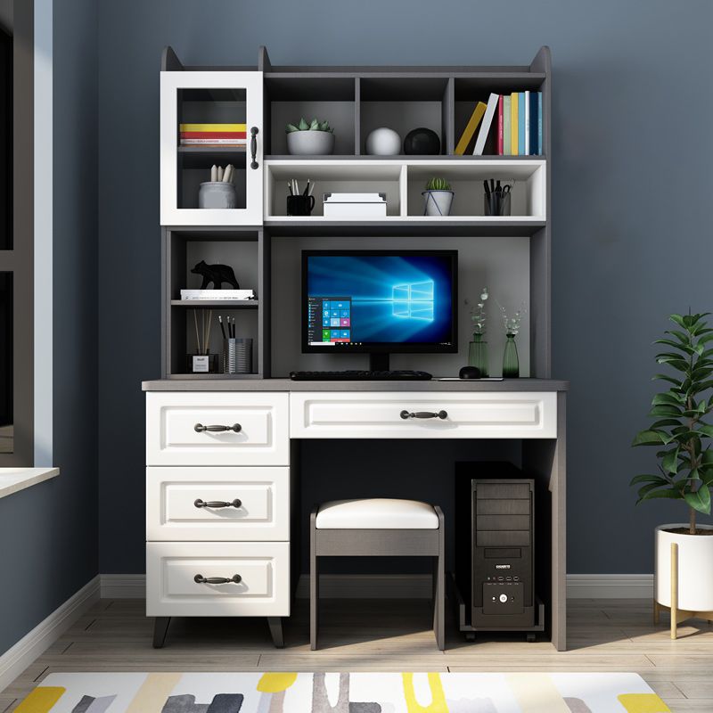 Contemporary Student Table with 4 Drawers and Wooden Storage Shelves