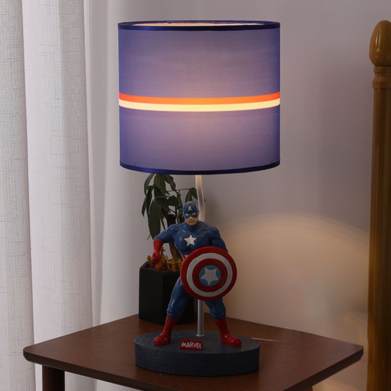 Kids Drum Fabric Night Light 1 Head Nightstand Lamp in Blue with Cartoon Character Decoration