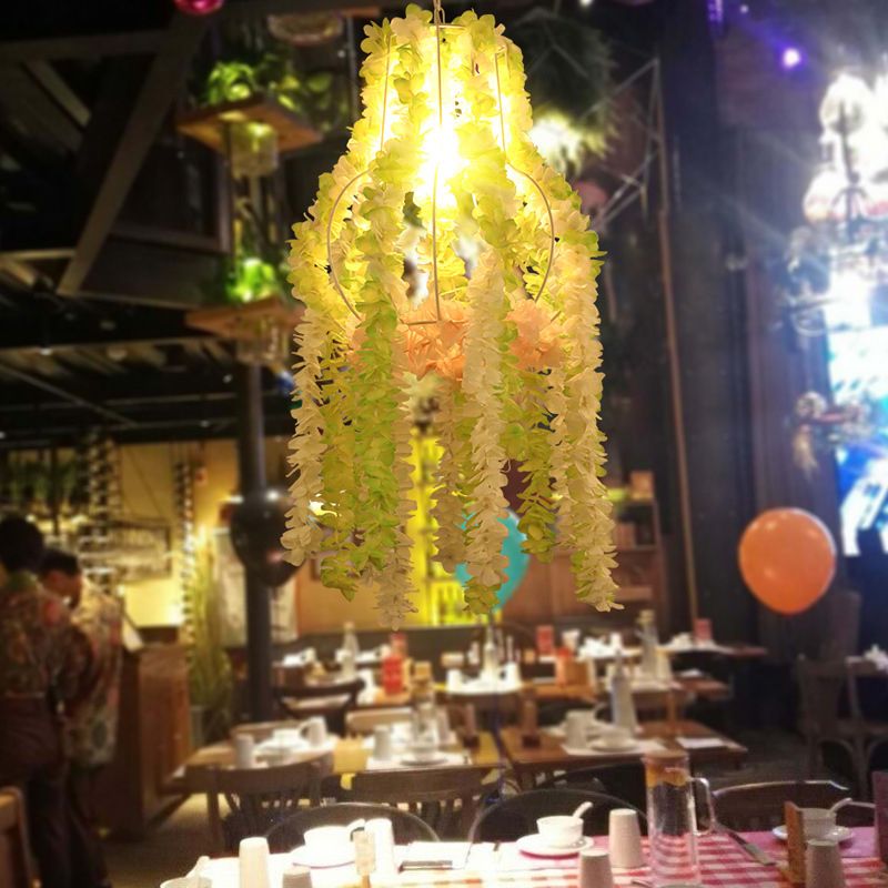 Green Urn Suspension Light Industrial 1 Head Restaurant Pendant Light with Plant Decoration