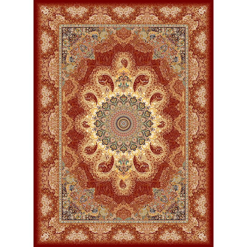 Red Tone Traditional Carpet Polyester Concentric Circles Indoor Rug Easy Care Carpet for Living Room