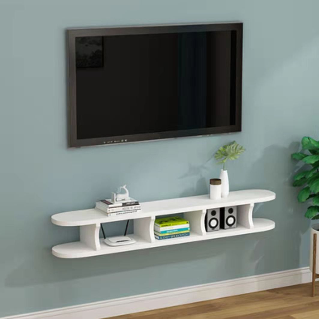 Matte Finish Wall-mounted Media Stand with Shelves Scandinavian Solid Wood TV Console