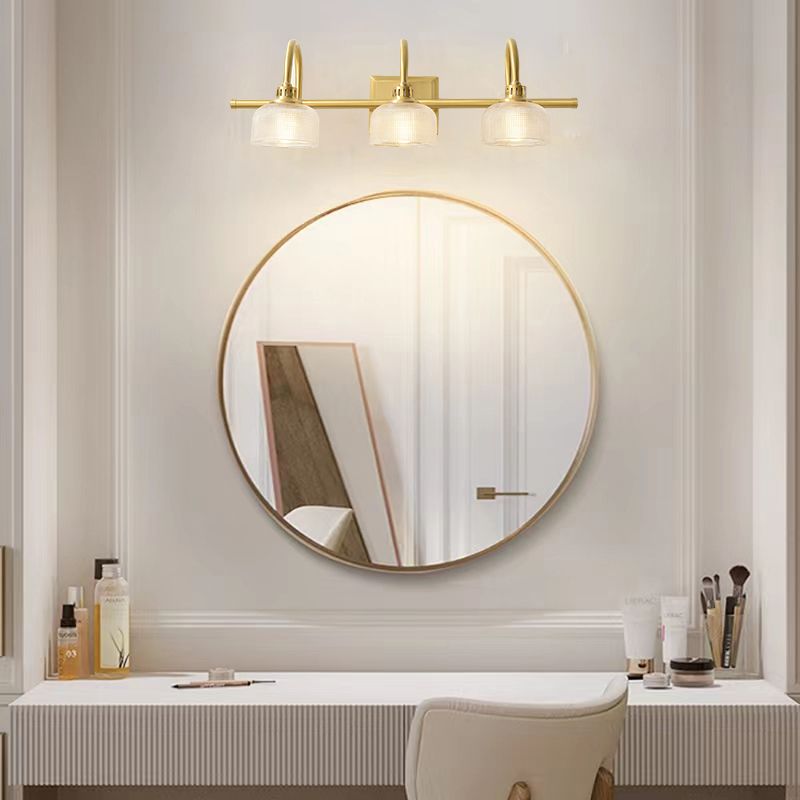 Glass Round Mirror Wall Lights Modern Multi Lights Mirror Wall Light Fixture in Brass