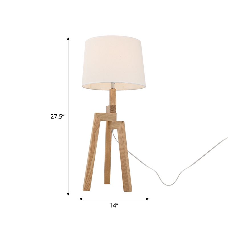 Tri-Leg Wooden Table Lamp Contemporary 1 Bulb Beige Nightstand Light with Empire Shade