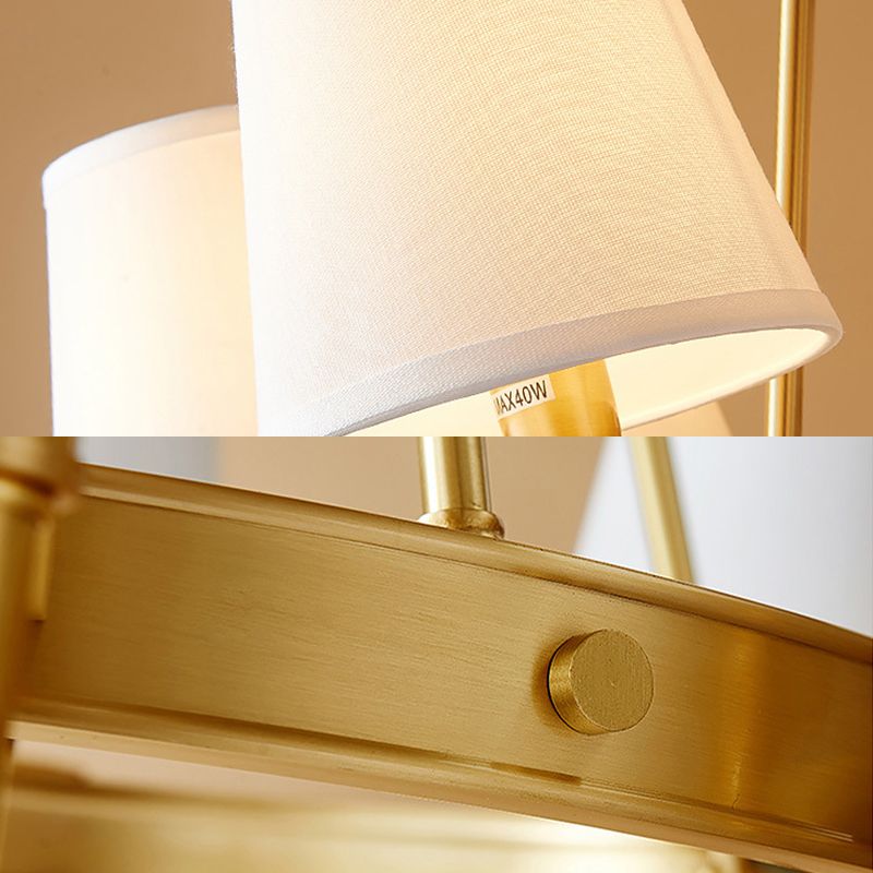 Candelera colgante de carretas posmodernas lámpara de lino blanco lámpara de techo de techo en oro para mesa de comedor