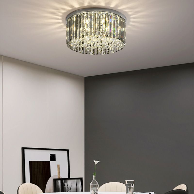 Contemporary Cylinder Flush Light Fixture Crystal 9 Light Flush Ceiling Light