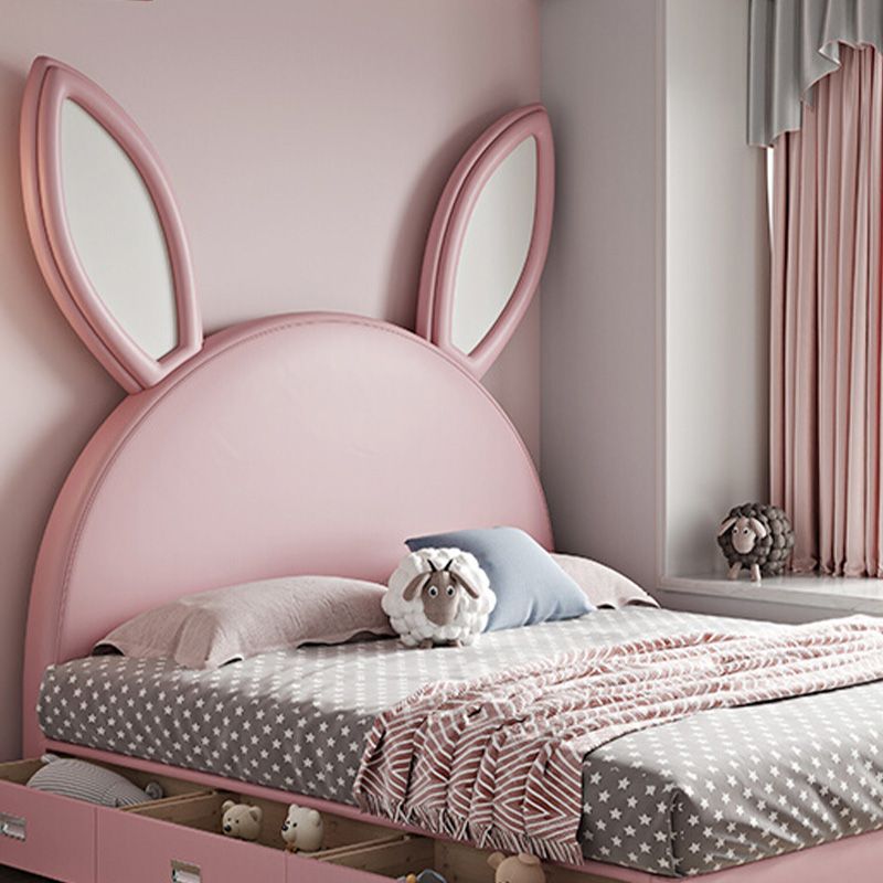 Contemporary Pink Standard Bed with Drawers and Panel Headboard