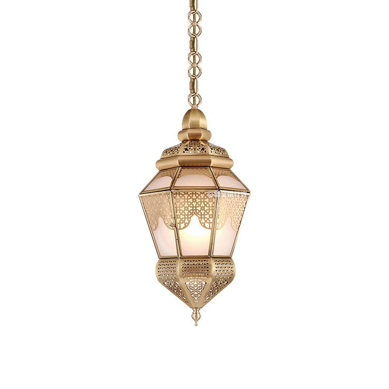 1-Bulb Metal Hanging Lamp Fixture Bohemia Style Brass Lantern Living Room Ceiling Pendant Lamp