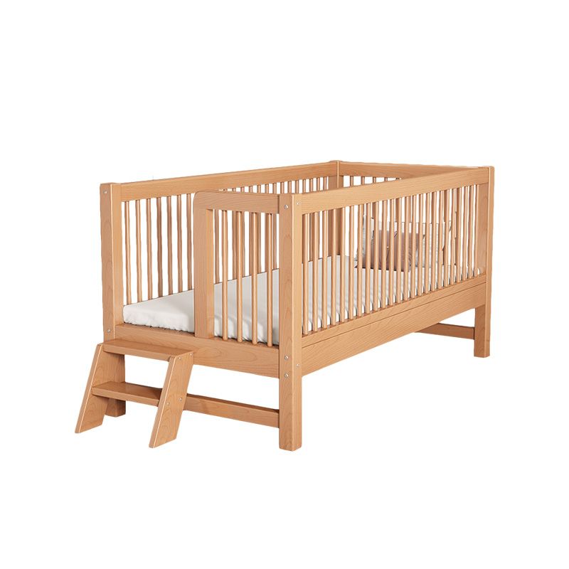 Farmhouse Style Beech Crib Solid Wood Nursery Crib with Guardrails