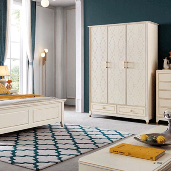 Rubberwood Wardrobe Cabinet Modern White Wardrobe Armoire with Legs