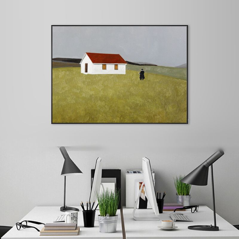 Soft Color Grassland Shelter Canvas Art Textured Farmhouse Living Room Wall Decor