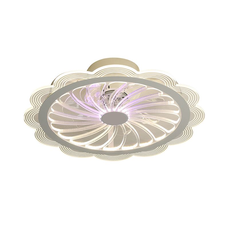 LED Bedroom Hanging Fan Light Contemporary Clear Semi Flush Mount Fixture with Flower Acrylic Shade, 20" Width