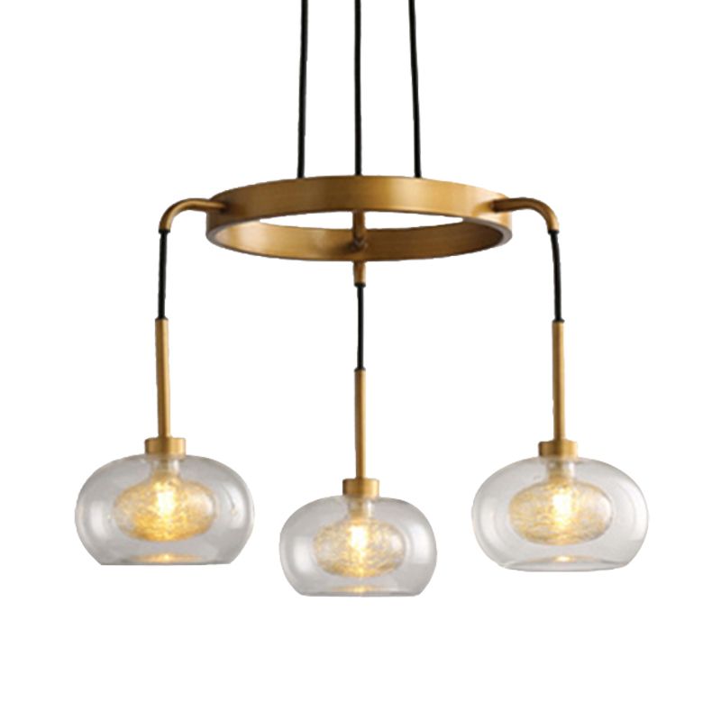 Gold Oval Chandelier Lighting Post-Modern 3 Lights Clear Glass Led Pendant Light Fixture with Ring Design