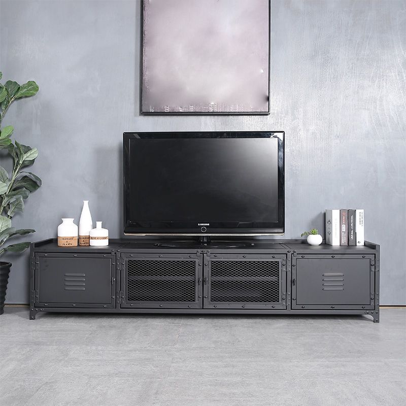 Industrial Style Metal TV Stand Black Colour Cable Management TV Console