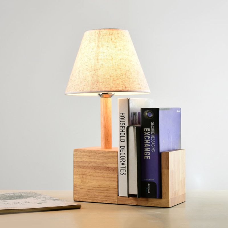 Moderne Empire Shade Stofftisch Leuchte 1 Glühbirnen -Nachttisch -Lampe mit Bücherregal Design in Beige