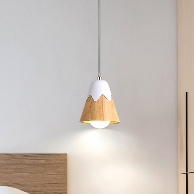 Modernista 1 a ciondolo testa leggero bianco Apparecchio di illuminazione sospeso conico con ombra in legno